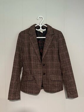 H&M Brown Plaid Tailored Blazer Jacket